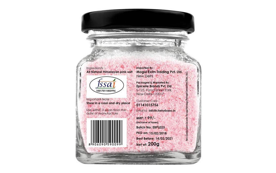 Chef Urbano Himalayan Pink Salt    Glass Jar  200 grams